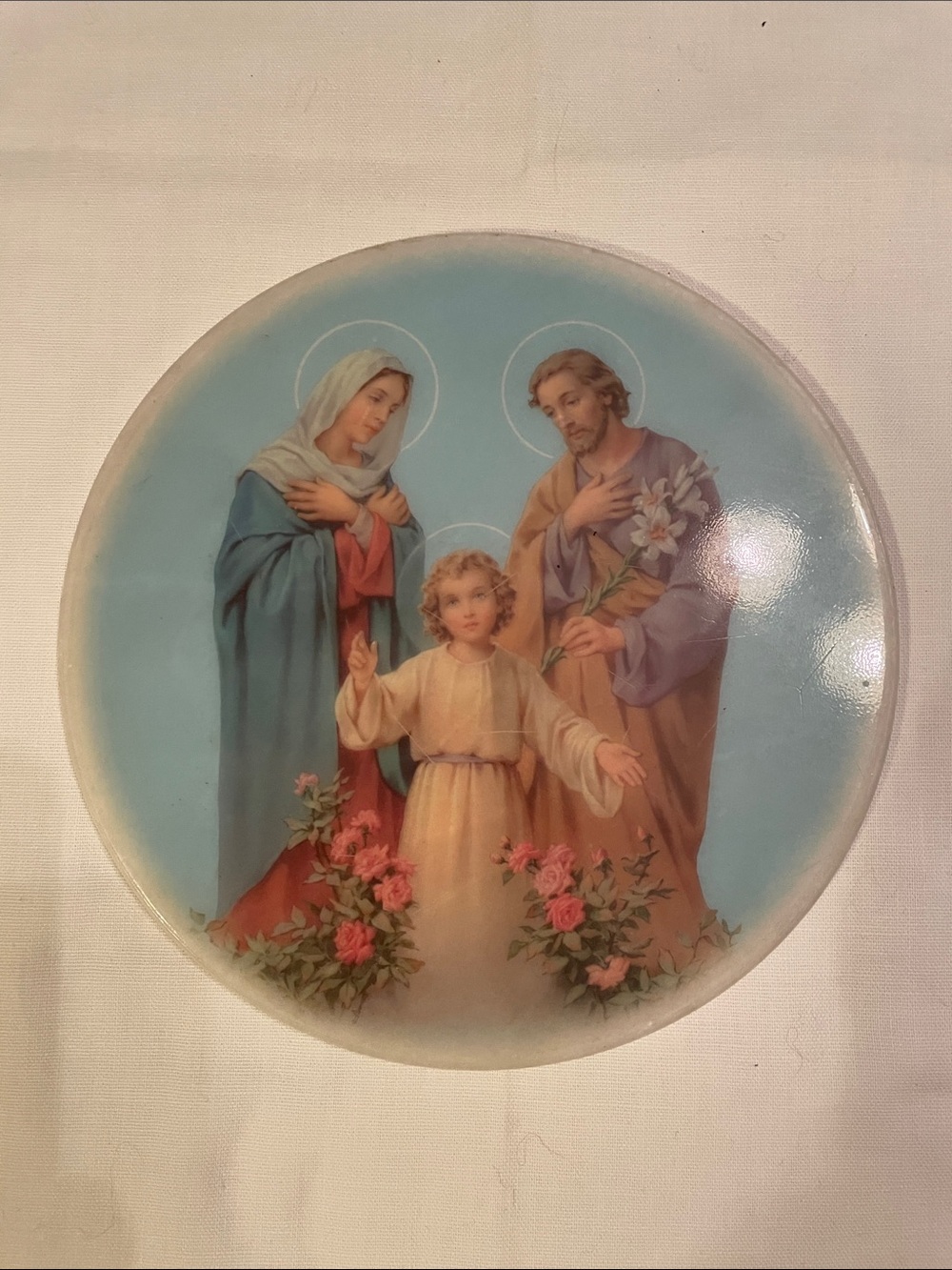 Religious Holy Family Marble Trivet Display Christian Devotional Art MCM Empress